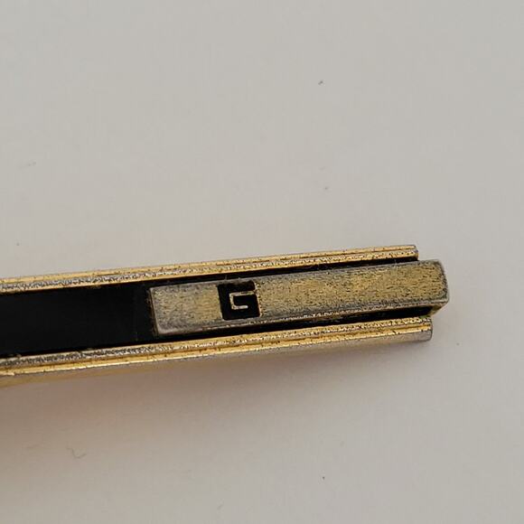 Givenchy Gold Tone Black Onyx Tie Bar Clip 2 Inch G Logo Vintage - Picture 7 of 7